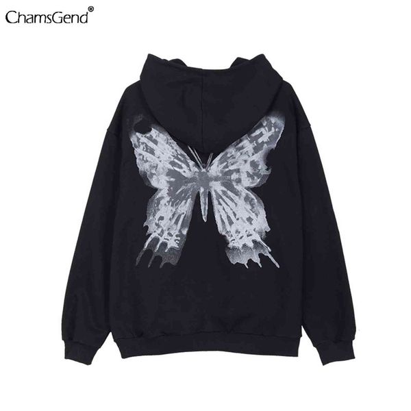 

women hoodie hoodies girls butterfly print black zipper hoody coat long sleeve loose jacket sweatshirt female streetwear