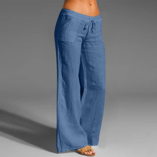 

women's pants & capris plus size elegant women cotton linen harem elastic waist wide leg trouser solid casual palazzo drawstring sweatp, Black;white