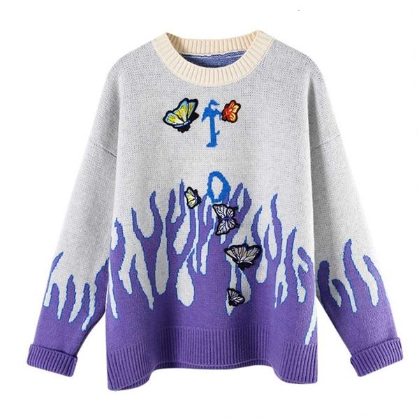 

sweaters flame for women loose and lazy wind autumn winter sweet sweater butterfly embroidery, White;black