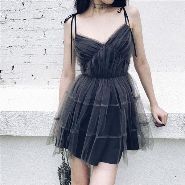 

summer vintage dress women spaghetti strap gray gothic lace hollow out up mini party female, Black;gray