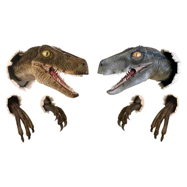 Ornamenti di simulazione di dinosauro 3D Set di Velociraptor Adesivi murali in resina Puntelli di decorazione dell'atmosfera Adatto per mobili per feste 211101