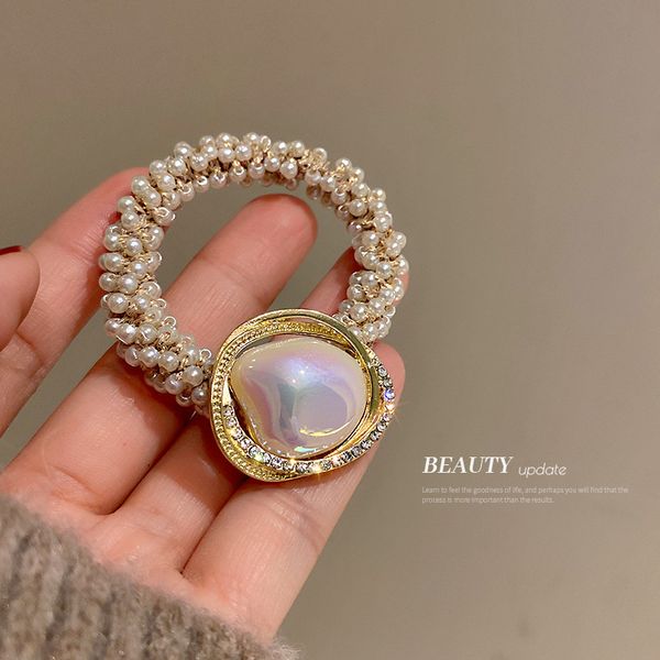 

pony tails holder french style around rhinestone pearl winding hair band fashion simple bun headband personal influencer all-match hair acce, Golden;silver