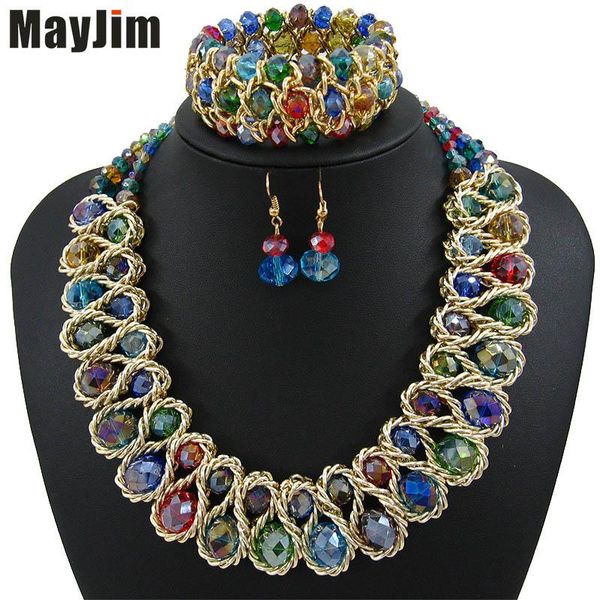 

earrings & necklace statement 2021 fashion jewelry sets handmade beads chain crystal dubai vintage bijoux accessories, Silver