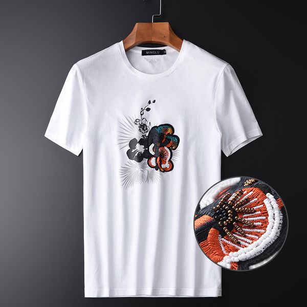 

tee shirt shirt 100% men t-shirt luxury hight quality embroidered printed short sleeve mens t-shirts plus size 4xl mercerization man tee, White;black