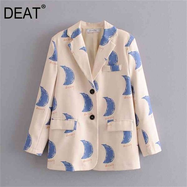 

[deat] 20021 spring fashion coat long sleeve printing single-breasted v-neck temperament loose women blazer 13c669 210527, White;black