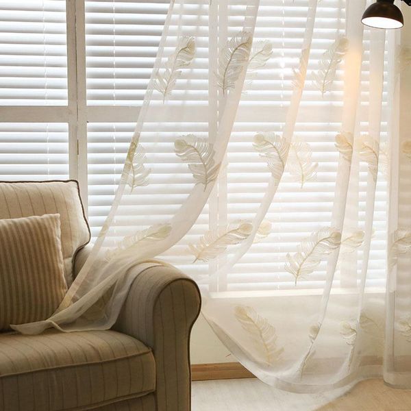 

white feather embroidery screens stylish minimalist living room bedroom bay window curtain & drapes