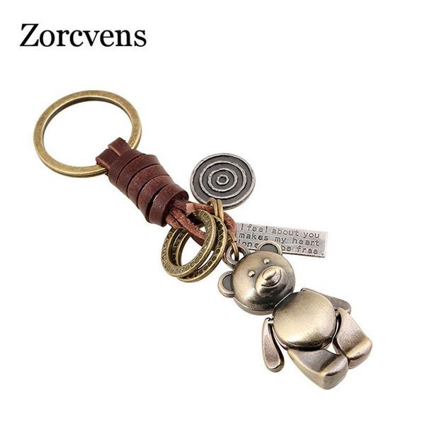 

keychains zorcvens 2021 brand punk rock vintage bear genuine leather key chains for man woman, Silver