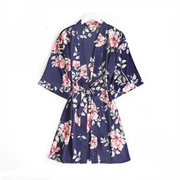

women's sleepwear silky robe gown pijama navy blue women nightshirts kimono pajamas flower summer nightsuits wear negligee home clothes, Black;red