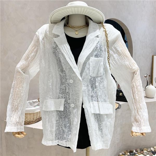 

women's suits & blazers leisure hollow lace net red small suit thin coat korean slim 2021 summer, White;black