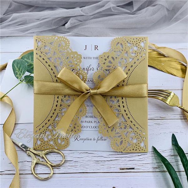 

greeting cards gold laser cut wedding invitation elegant shiny invite with envelopes