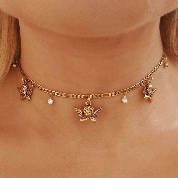 

chains cute cupid angel pendant stainless steel chain necklace choker women jewelry accessories weddinga party gift 2021 gold color, Silver