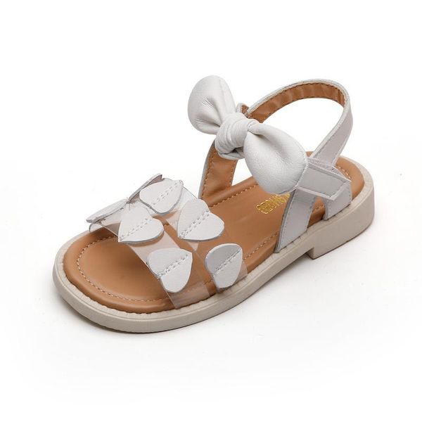 

sandals 2021 summer love bowknot girls princess fashion open toe flat non-slip children beach shoes kids student 23-34, Black;red