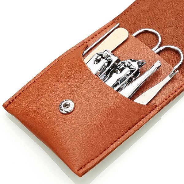 

nail art kits dhl stainless steel folding leather buckle clipper set scissors ear spoon tweezer beauty tools kit manicure