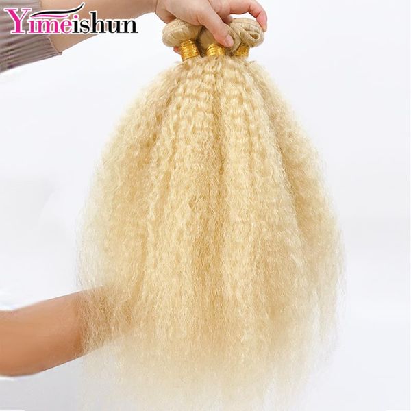 

human hair bulks blonde bundles 30 inch brazilian kinky straight 613 remy weave extensions fast yimeishun, Black