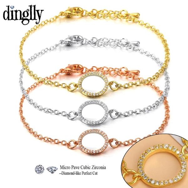 

charm bracelets dinglly bohemia cubic zirconia round for women men rose gold color lobster clasp bracelet family friend jewelry gifts, Golden;silver