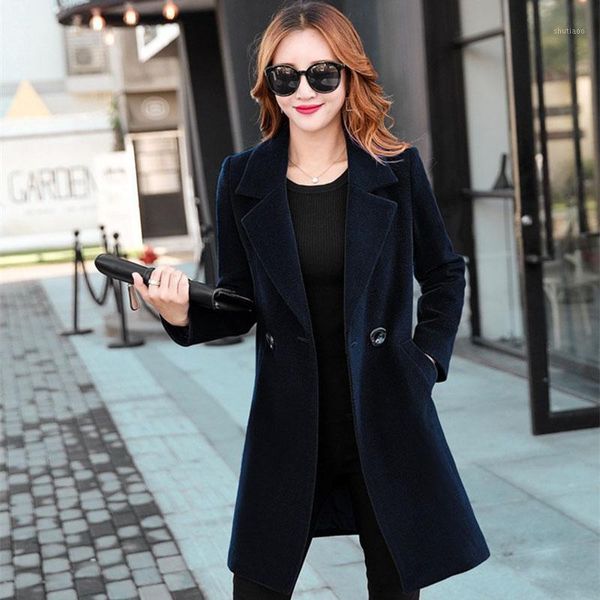 

women's spring wool long jacket autumn trench coat ladies black outerwear windbreaker female cardigans plus size 5xl clothing & blends