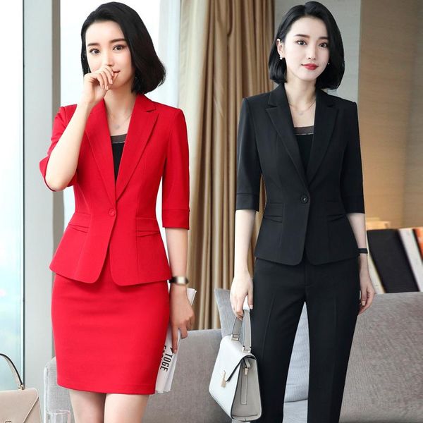 

pants suits 2021women's suit dress for office five-point mid-sleeve big size slimming down ladies waist-up small women's two piece, White