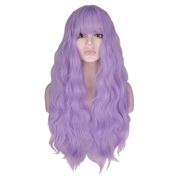 

wig light purple corn small hair female air bangs long curly wig, Black