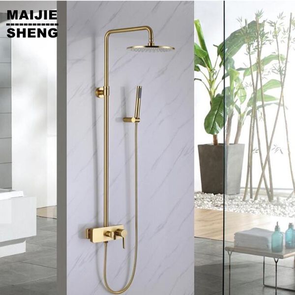 

nordic brass brushed gold light luxury shower set household wall mounted copper faucet nozzle brush bathroom sets