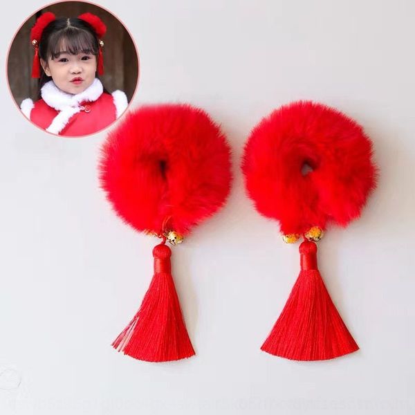 

LZQq 2020 chinese style children'syear festival plush tassel band rope antique hairband cute accessories headdress hair rope, Slivery;white