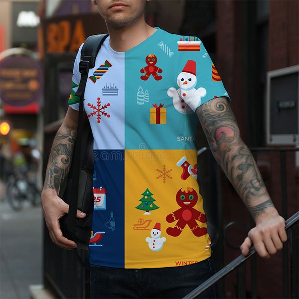 

european and men's new printed cartoon snowman doll christmas short-sleeved casual breathable street party travel vacation, White;black
