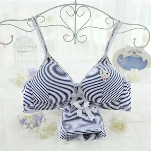 

bras sets 2021 style bow stripe girl women lovely bra set push-up padded cotton brassiere panties underwear, Red;black