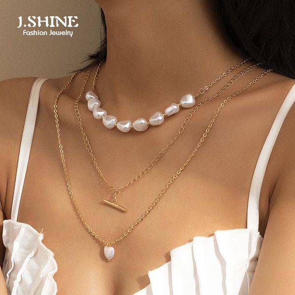 

chains j.shine bohemia classic irregular pearl layered necklace fashion simple thin chain necklaces choker jewelry for women, Silver