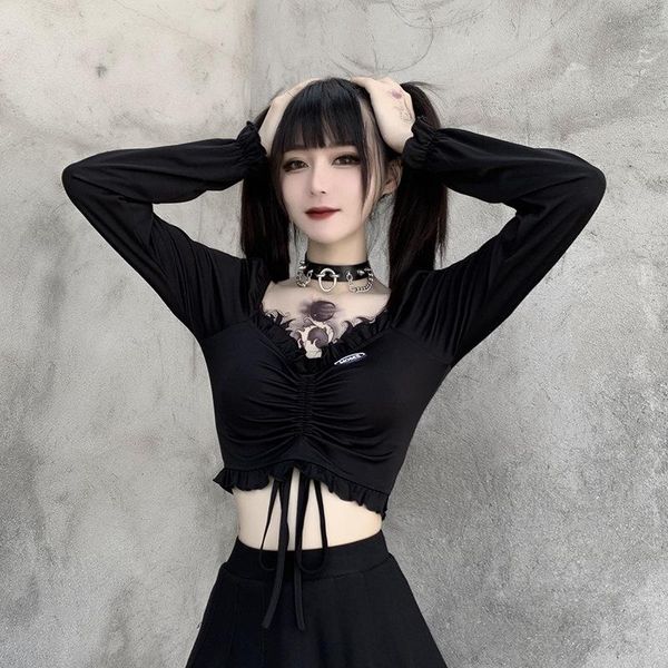 

women's t-shirt women close-fitting long sleeve t-shirt, black letters printed pattern v-neck pullover, White