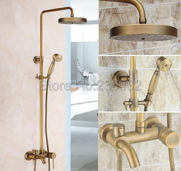 

antique brass bathroom single lever rain shower faucet set tub mixer tap hand cold and water faucets lrs188 sets