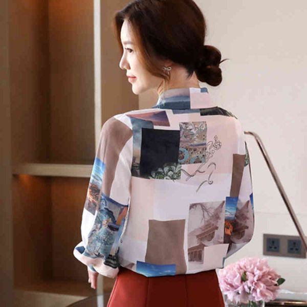 

sweaters women simply print blouses loose work casual vintage blouse office lady single-breasted shirts korea chic blusa, White;black