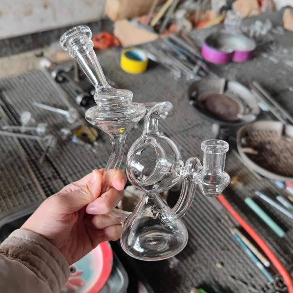 Bong di vetro spesso trasparente da 8 pollici Pipa da fumo Tipo speciale Riciclatore Olio di vetro Dab Rigs Percolatore Tubi d'acqua Giunto femmina Con 14mm Ciotola trasparente Accessori Regalo