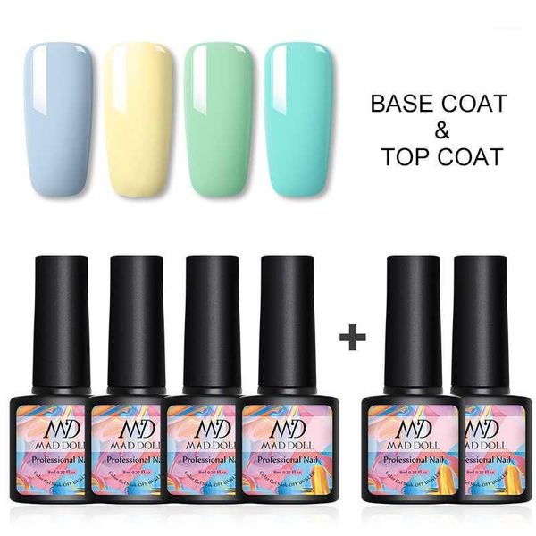 

3/6 pcs/set mad doll prime nail gel varnish everything for manicur semi permanent vernis polish base matte coat1, Red;pink