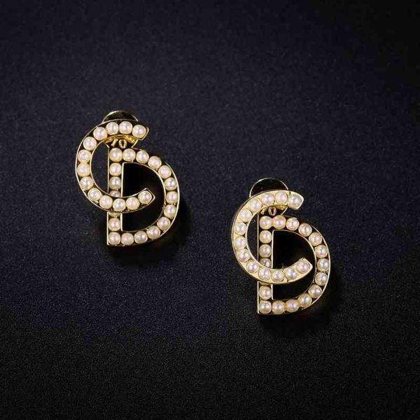 

70% off outlet online family net red baby same pearl letter earrings asymmetric earrings, Golden