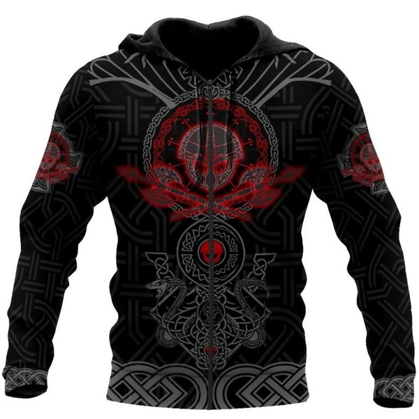 

men's hoodies & sweatshirts love viking warriors tattoo 3d printed fashion men hooded sweatshirt zip pullover casual jacket tracksuit, Black