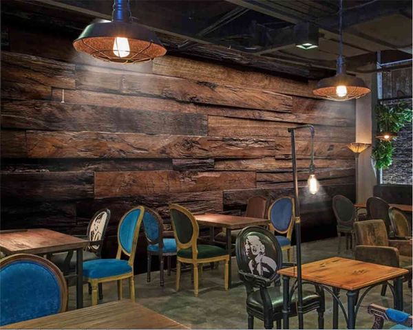 Beibehang Nach Wandbild Holzmaserung Bar Restaurant Cafe Hintergrund wand papiere wohnkultur Hause Dekoration Tapete