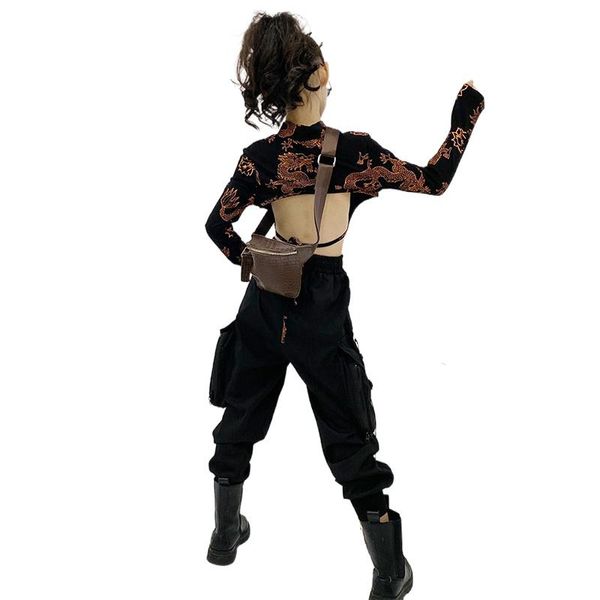

girls' t-shirt 2021 spring national style children's performance clothing short crop overalls and pants t-shirts, Blue