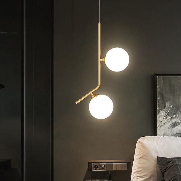 

nordic led glass ball small pendant lamp golden copper hanging light for bedroom bedside living room indoor decoration fixtures lamps