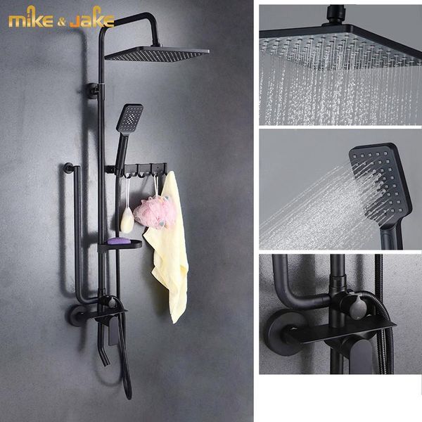 

matte black bath shower set bathroom faucet wall message mixer rainfall sets
