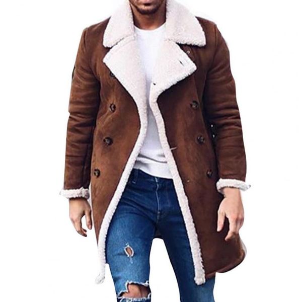 

men's wool & blends great winter coat contrast colors plush jacket warm, Black