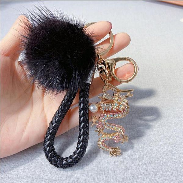 

keychains creative diamond zodiac keychain cute car ornaments mink ball fur bag keyring pendant gift, Silver