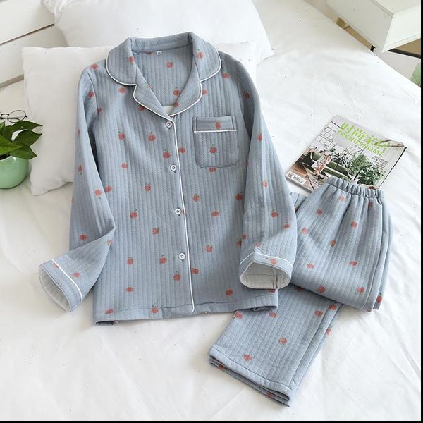 

japanese style autumn and winter women sleepwear long sleeved trousers, pure cotton air cotton, warm ladies pajamas, home service, Black;red