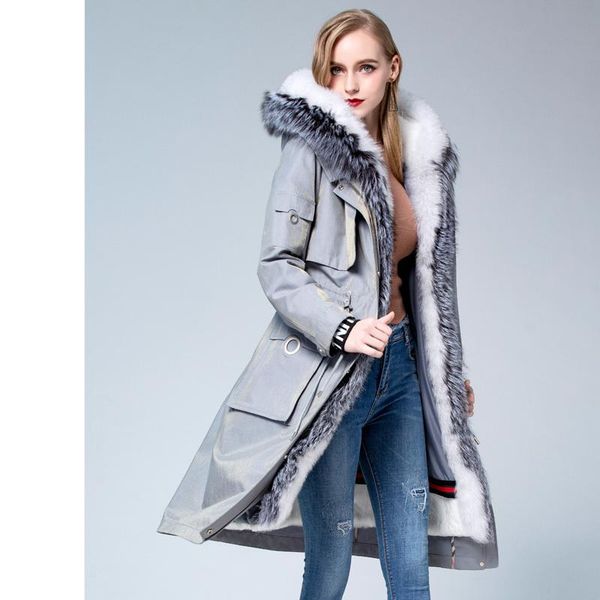 

women's fur & faux real parka natural liner long coats winter jacket women collar warm overcoat parkas mujer 2021 my, Black