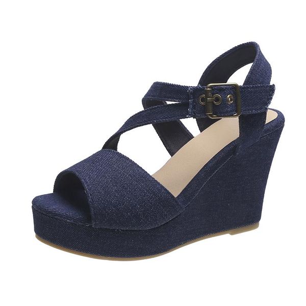 

sandals solid color women's mature simple fashion open-toed wedge heels wear classic all-match 2021, Black