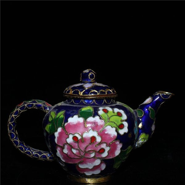 

china old beijing old goods red copper tire cloisonne filigree carved hip flask kung fu teapot, Brown