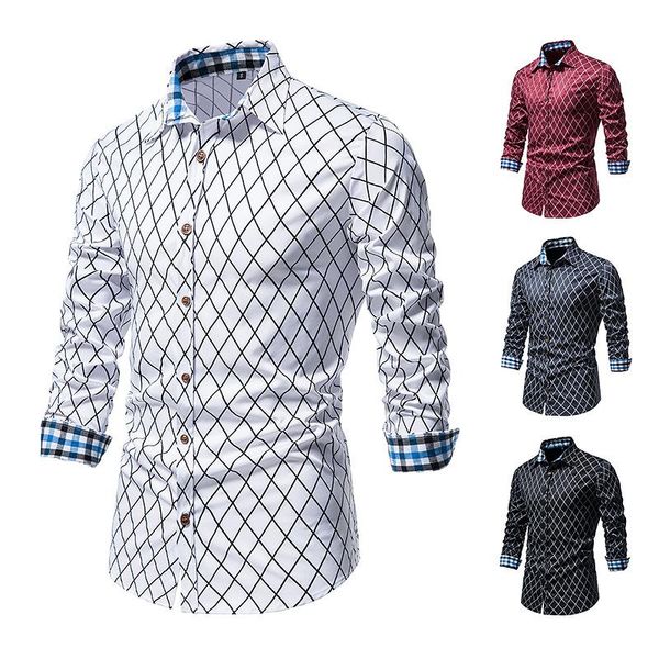 

men's casual shirts 2021 autumn fashion long sleeve plaid button shirt business, White;black