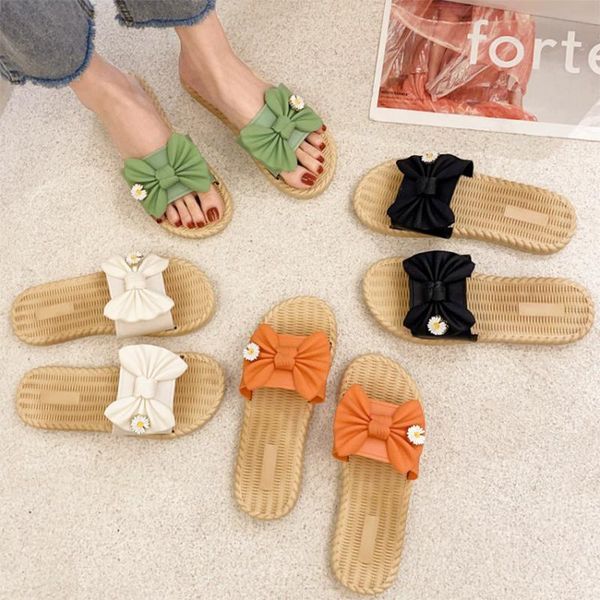 

slippers summer women black beige orange green fashion shoes slides flower floral flexible comfortable soft fresh bow daisy