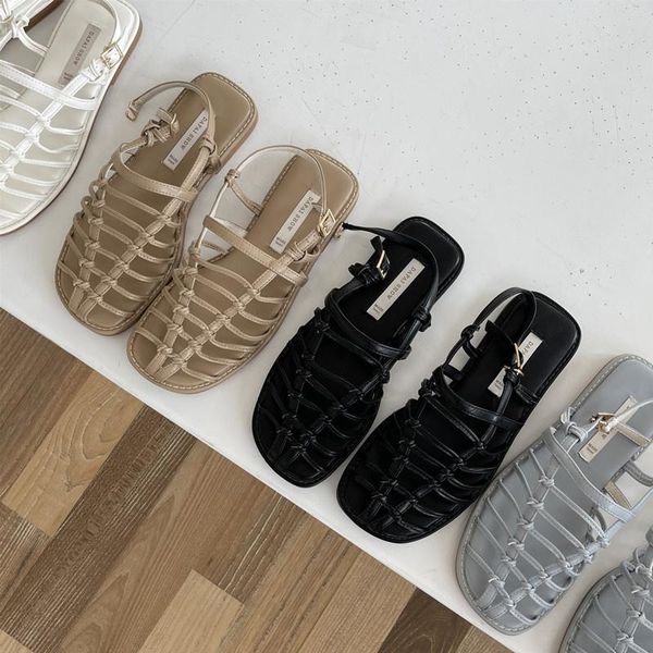 

sandals women flat 2021summer rome fashion round vintage buckle strap brown female comfort casual shoe, Black