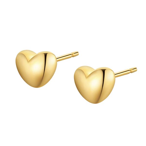 

nymph authentic 18k yellow gold stud earrings simple heart classic engagement gift 2020 pure au750 for women fine jewelry e514, Golden;silver