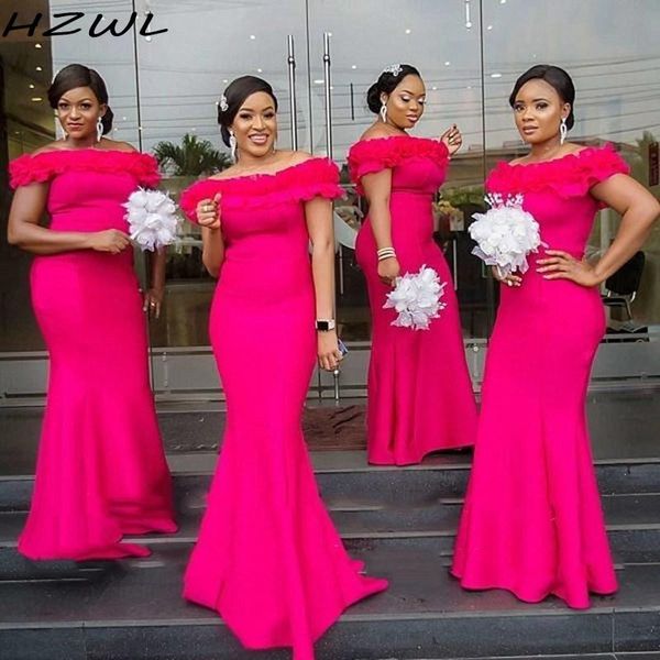 

bridesmaid dress pink mermaid dresses plus size long ruffles off shoulder robe maid of the honor for women wedding party gow, White;pink