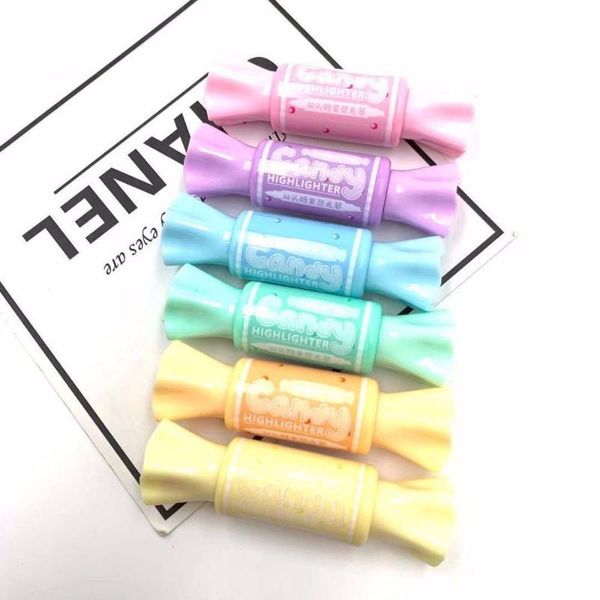 

highlighters 6pcs/set cute fresh candy shape double head highlighter pen kawaii fluorescent hook color mark school supplies, Black;red